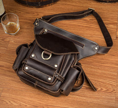 Cool Brown Leather Mens Fanny Pack Khaki Waist Bags Belt Tool Bag Hip Pack Belt Bag Bumbag for Men - iwalletsmen