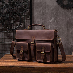 Cool Coffee Leather Mens Briefcase 14inch Laptop Bag Work Handbag Business Bag for Men - iwalletsmen