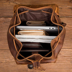 Casual Brown Leather Mens 15 inches Laptop Backpack Travel Backpack Brown School Backpack for Men - iwalletsmen