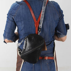 Handmade Genuine Leather Mens Cool Chest Bag Sling Bag Crossbody Bag Travel Bag Hiking Bag for men