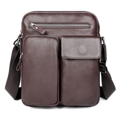 Black Cool Leather Large Zipper Messenger Bag Vertical Brown Side Bag For Men - iwalletsmen