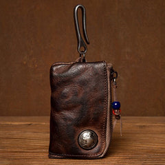 Black Leather Mens Small Car Key Wallet Brown Key Holder Coin Purse Brown Card Holder For Men - iwalletsmen