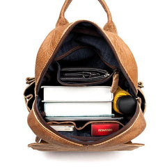 Brown Casual Mens Leather 12-inch Small Computer Backpacks Travel Backpack for men - iwalletsmen