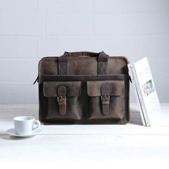 Vintage Coffee Leather Mens Briefcases Work Bag Laptop Bag Business Bag for Men - iwalletsmen