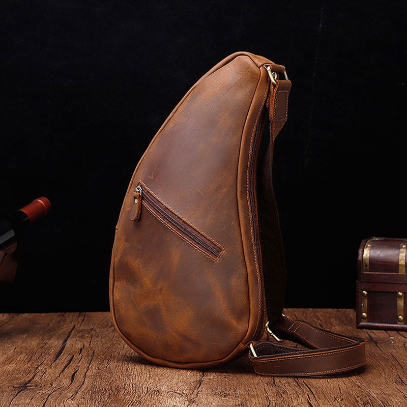 Cool Vintage Brown Leather Chest Bag Sling Bag Sling Crossbody Bag For Men - iwalletsmen