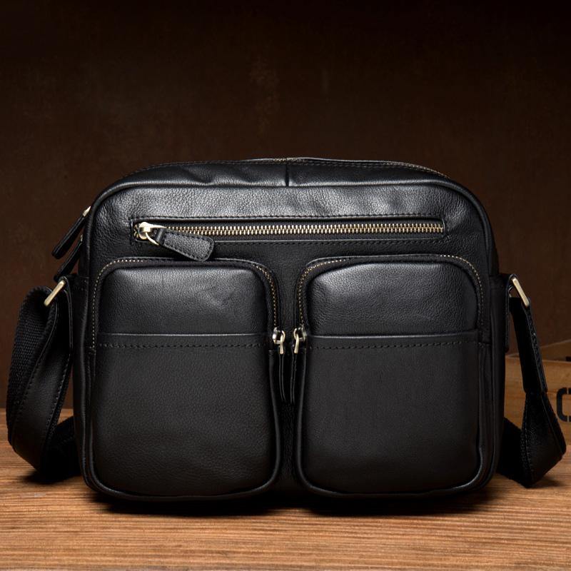 Cool Brown Leather Mens Small Courier Bag Messenger Bag Black Side Bag Postman Bag for Men - iwalletsmen