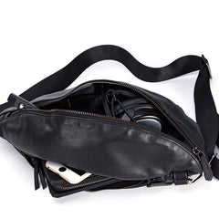 Black Cool Leather Mens Sling Bag Chest Bag Black Sling Pack One Shoulder Backpack for Men - iwalletsmen