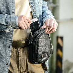 CASUAL BLACK LEATHER MEN'S MIni Vertical Side Bags MESSENGER BAG BLACK Belt Bag Blet Pouch FOR MEN - iwalletsmen