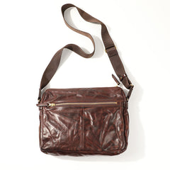 Casual Black Leather Mens Cool Side Bags Messenger Bag Brown Postman Courier Bags for Men - iwalletsmen