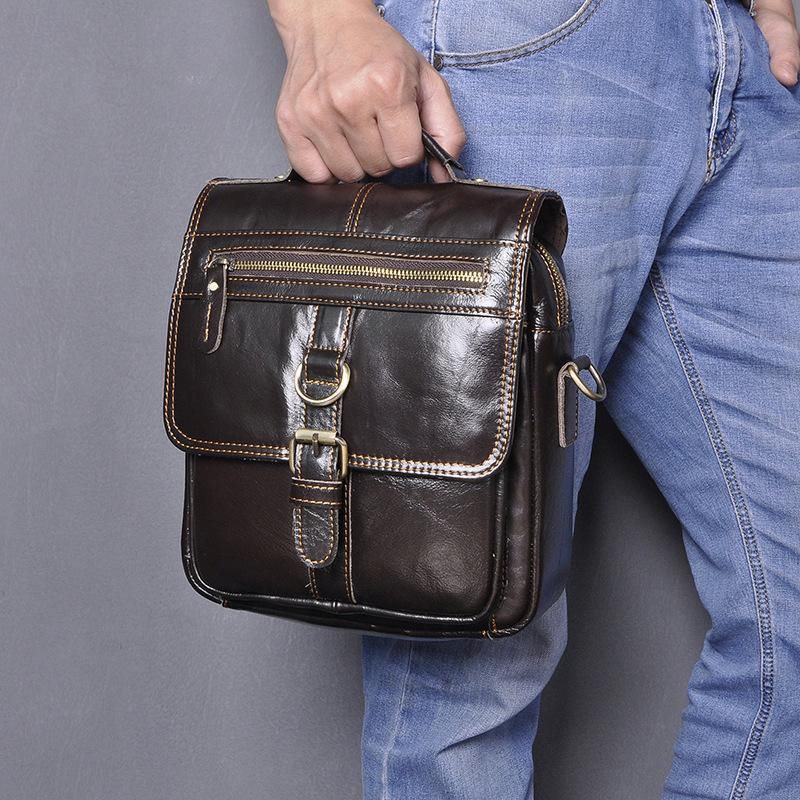 Casual Small Leather Mens Black Side Bags Small Vertical Postman Bag M –  iwalletsmen