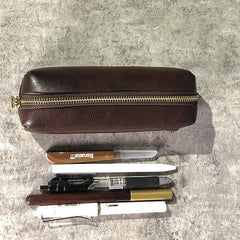 Simple Handmade Leather Womens Makeup Case Black Pencil Case Small Makeup Purse For Men - iwalletsmen