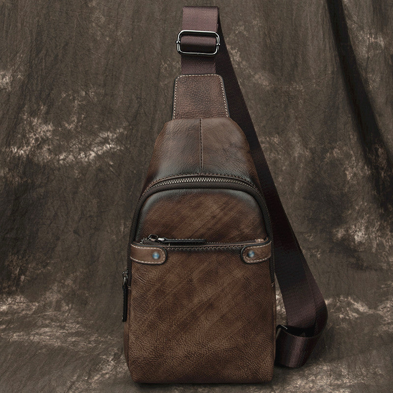 Vintage Brown LEATHER MENS One Shoulder Backpack Cool Chest Bag SLing Bag For Men - iwalletsmen