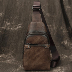 Vintage Brown LEATHER MENS One Shoulder Backpack Cool Chest Bag SLing Bag For Men - iwalletsmen