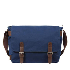 Black Canvas Leather Mens School Bag Messenger Bags Navy Blue Canvas Courier Bag for Men - iwalletsmen