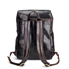 Casual Leather Mens 14inch Laptop Backpack School Backpack Barrel Travel Backpack for Men - iwalletsmen