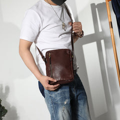 Cool Black LEATHER MEN'S 8 INCHES Small Side BAGs Vertical Coffee MESSENGER BAGs Courier BAG FOR MEN - iwalletsmen