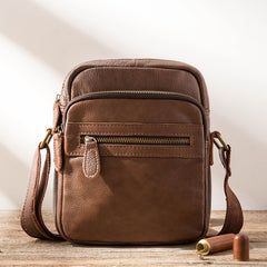 Black Cool Leather Mens 8 inches Vertical Side Bag Messenger Bags Brown Casual Bicycle Bags for Men - iwalletsmen