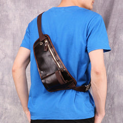 Vintage Cool Brown Leather Men's Chest Bag Sling Bag One Shoulder Backpack For Men - iwalletsmen