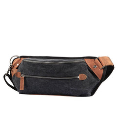 Black Canvas Leather Fanny Pack Men's Chest Bag Sling Hip Bag Canvas Waist Bag For Men - iwalletsmen