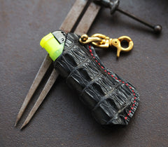 Black Crocodile Leather Mens Disposable Lighter Case Lighter Holder with Belt Clip For Men - iwalletsmen