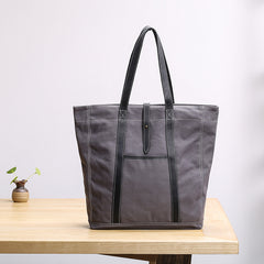 Canvas Leather Mens Womens Gray Tote Bag Handbag Tote Bag Shoulder Bag Tote Purse For Men - iwalletsmen