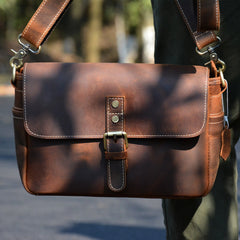 Vintage Brown Leather iPad Side Bag Messenger Bags Small Crossbody Purse for Men