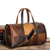 Leather Mens Travel Bag Color Blocks Weekender Bag Barrel Duffle Bag Overnight Bag for Men