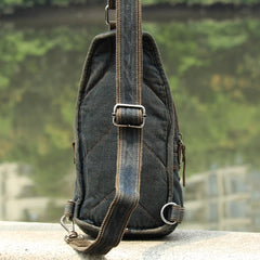 Denim Blue Mens 8 inches Sling Bag Chest Bags Fashion Denim One Shoulder Backpack For Men - iwalletsmen