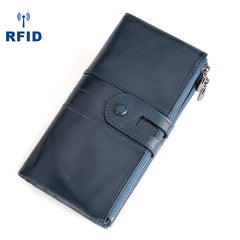 RFID Cool Leather Brown Men's Bifold Long Wallet Multi Cards Black Long Wallet For Men - iwalletsmen