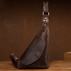 Vintage Brown Leather Mens Sling Bag Coffee Cool Crossbody Pack Chest Bag for men - iwalletsmen