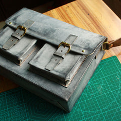 Handmade Vintage Leather Mens Cool Messenger Bags Gray Shoulder Bag for Men - iwalletsmen