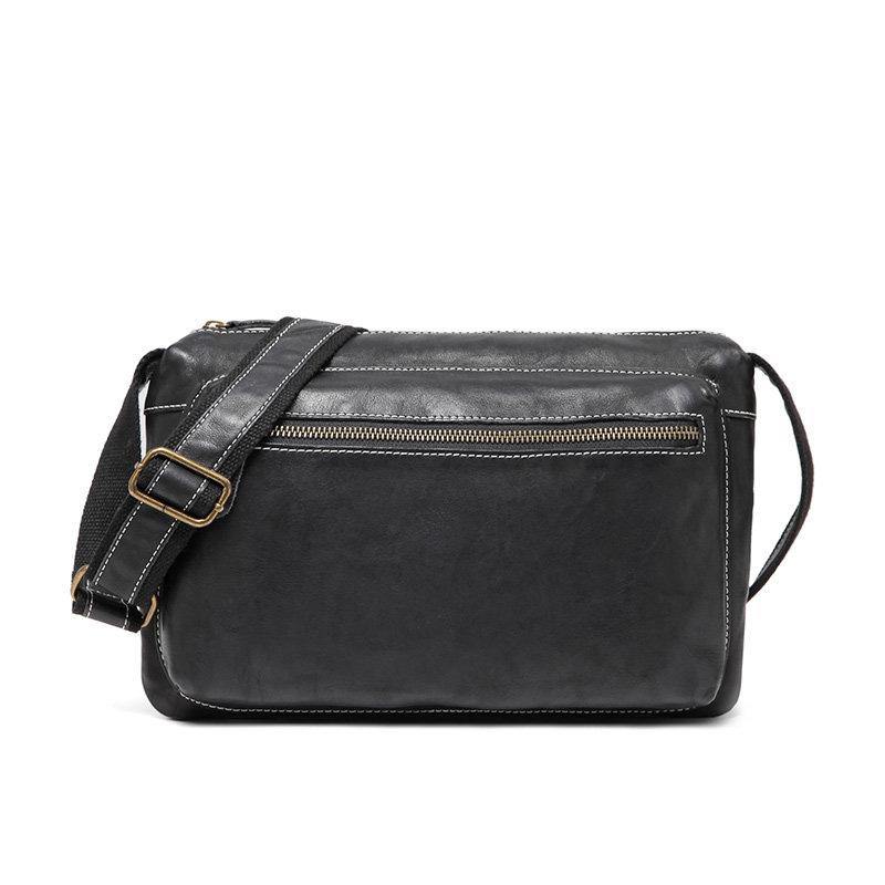 Fashionable Black Leather Mens Tan Side Bag Messenger Bags Casual Courier Bags for Men - iwalletsmen