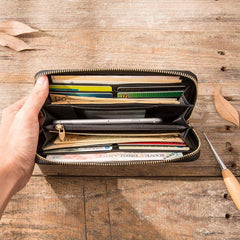 Cool Black Leather Mens Zipper Clutch Wallet Long Wallet Black Cell Phone Long Wallet for Men - iwalletsmen