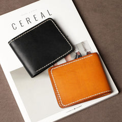 Handmade Leather Mens Cool Slim Leather Wallet Card Wallet Holders Men Small Wallets Bifold for Men