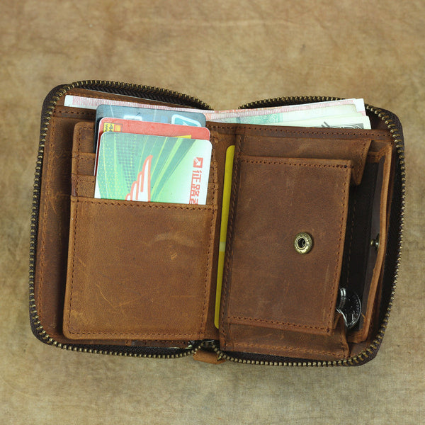 Vintage Bifold Leather Men's Zipper Small Wallet billfold Zipper Wallet For Men - iwalletsmen