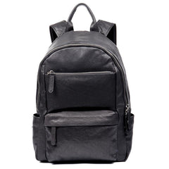 Fashion Black Mens Leather 13-inch Computer Backpack Black Travel Backpack School Backpack for men - iwalletsmen