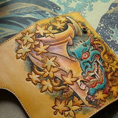 Handmade Leather Tooled PRAJNA Mens Chain Biker Wallet Cool Leather Wallet With Chain Wallets for Men