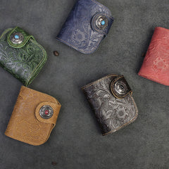 Handmade Leather Floral Mens Cool Biker Wallet Leather Wallet Men billfold Wallets Bifold for Men
