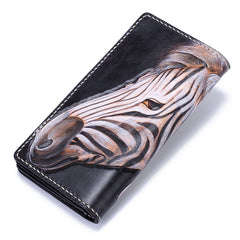 Handmade Leather Zebra Tooled Mens Chain Biker Wallet Cool Leather Wallet With Chain Wallets for Men