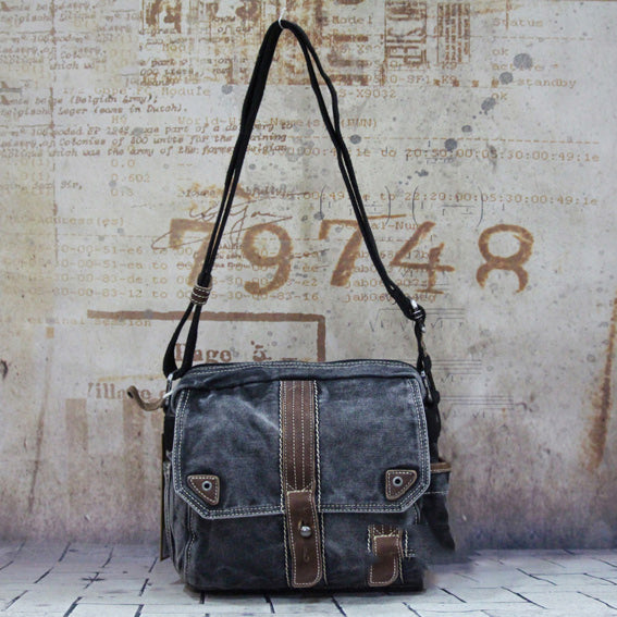 Fashion Canvas Black Mens Small Postman Bag Canvas Messenger Bags Courier Bag For Men - iwalletsmen