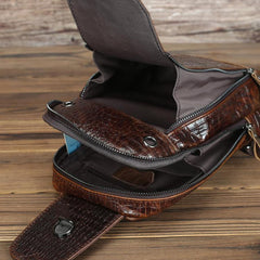 Crocodile Pattern Leather Backpack Men's Sling Bag Chest Bag Coffee One shoulder Backpack Sling Pack For Men - iwalletsmen