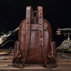 BROWN LEATHER MEN'S College Backpack Travel Backpack Leather Backpack For Men - iwalletsmen