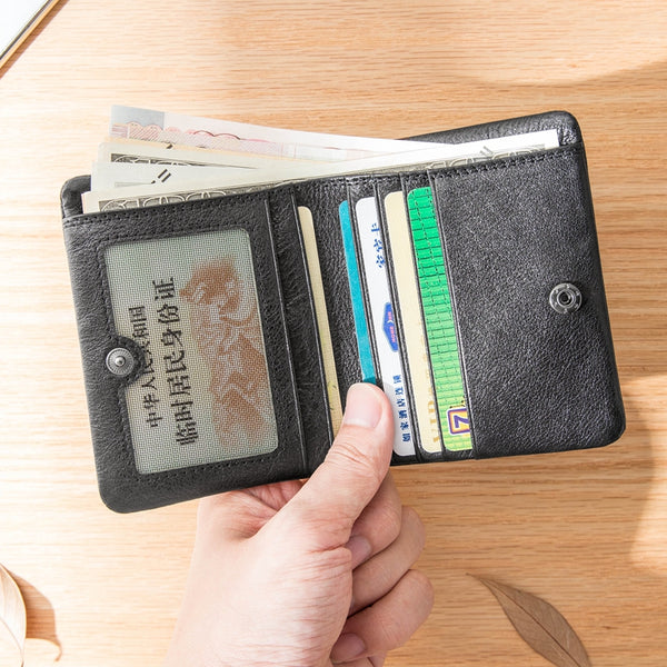Black Soft Leather Mens Small Wallet Multicard Wallet Bifold Vintage Ultra Thin billfold Wallet for Men - iwalletsmen