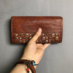 Handmade Genuine Leather Mens Clutch Cool Fashion Wallet Clutch Wristlet Wallet for Men