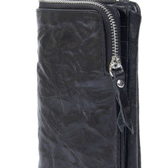 Handmade Leather Mens Cool Long Leather Wallet Trifold Clutch Wallet for Men