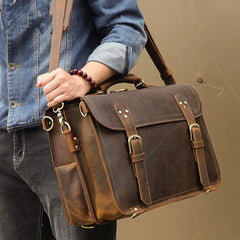 Cool Brown Leather Men's Large 16‘’ Briefcase Business Backpack Travel Handbag For Men - iwalletsmen