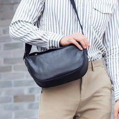 Black Cool Leather Mens 12 inches Side Bag Messenger Bags Casual Bicycle Bags for Men - iwalletsmen