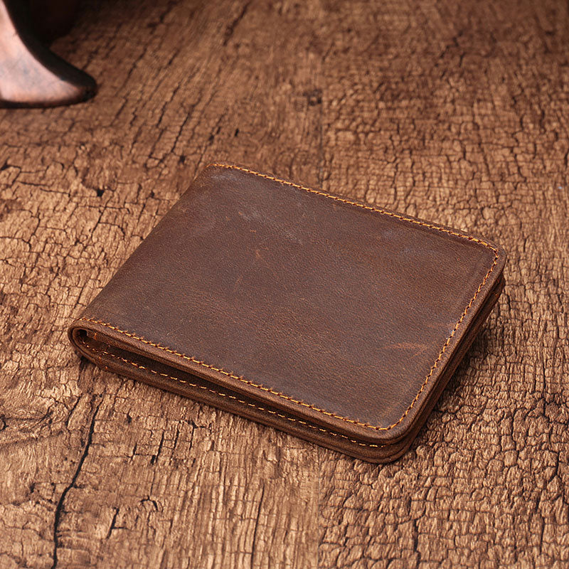 Simple Vintage Mens Leather Small Wallet Bifold billfold Wallet for Men - iwalletsmen