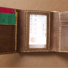 Handmade Coffee Leather Mens Small Trifold Wallet Cool billfold Wallet for Men - iwalletsmen