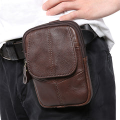 Vintage Brown Leather Men's Belt Pouch Cell Phone Holster Mini Side Bag For Men - iwalletsmen